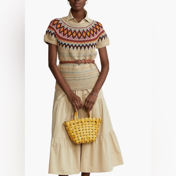 Polo Ralph Lauren Sweaters - Polo Ralph Lauren Jacquard Short Sleeve Sweater Tan Multi Size XS